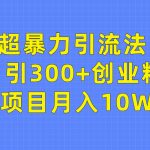 （9954期）超暴力引流法，日引300+创业粉，卖项目月入10W+