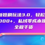（9794期）全新短剧玩法3.0，轻松日入1000+，私域零成本操作，全程干货