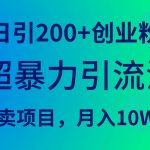 （9654期）超暴力引流法，日引200+创业粉，卖项目月入10W+