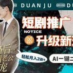 （9620期）短剧推广升级新玩法，AI一键二创去重，轻松月入2w+（教程+素材）