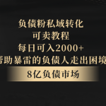 负债粉私域转化，可卖教程，每日可入2000+，无需经验