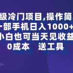 （9291期）超级冷门项目,操作简单，一部手机轻松日入1000+，小白也可当天看见收益