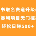 小红书取名赛道升级玩法，冷门暴利项目无门槛操作，轻松日赚500+