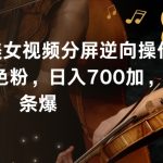最新玩法！美女视频分屏逆向操作~日引600加色粉，日入700加，条条爆