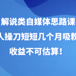 解说类自媒体思路课，纯个人操刀短短几个月吸粉80w，收益不可估算！