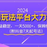 （8642期）2024冷门玩法平台大力扶持，收益稳定，一天5000+，保姆级教程（附抖音7…