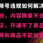 （8622期）视频号违规【非原创，内容质量不合格，真人验证，开不了商品分享，不能…