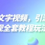 2024文字视频，引流到变现全套教程玩法