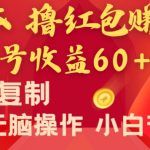 全新平台，0成本撸红包赚收益，单号收益60+，可批量复制，无脑操作，小白有手就行