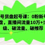 视频号货盘起号课：0粉新号，3天爆盘，直播间流量10万+！破层级、破流量、破推荐