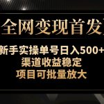 （7883期）【全网变现首发】新手实操单号日入500+，渠道收益稳定，项目可批量放大