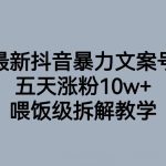 最新抖音暴力文案号，五天涨粉10w+，喂饭级拆解教学