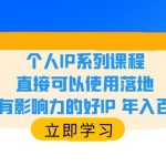 （6112期）个人IP系列课程，直接可以使用落地，做有影响力的好IP 年入百万