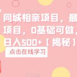 同城相亲项目，最新的蓝海项目，0基础可做，一部手机日入500+【揭秘】
