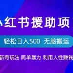 小红书援助项目新奇玩法，简单暴力，无脑搬运轻松日入500【揭秘】