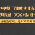 （4057期）中视频二创解说训练营：从0到精通 文案+标题+素材、月入5000到5W