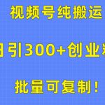 （10186期）批量可复制！视频号纯搬运日引300+创业粉教程！