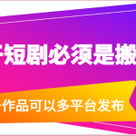 干短剧必须是搬运，一条作品可以多平台发布（附送软件）