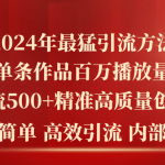 （10920期）2024年最猛暴力引流方法，单条作品百万播放 单日引流500+高质量精准创业粉