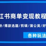小红书商单变现教程：起号涨粉/爆款选题/剪辑/蒲公英/好物分享/各种玩法