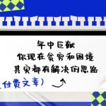 公众号付费文章：年中巨献-你现在贫穷和困境，其实都有解决的思路 (进来抄作业)